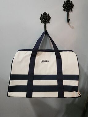 Jean Paul Gaultier Navy And Cream Striped Travel Gym Bag Weekender Unisex NWOT